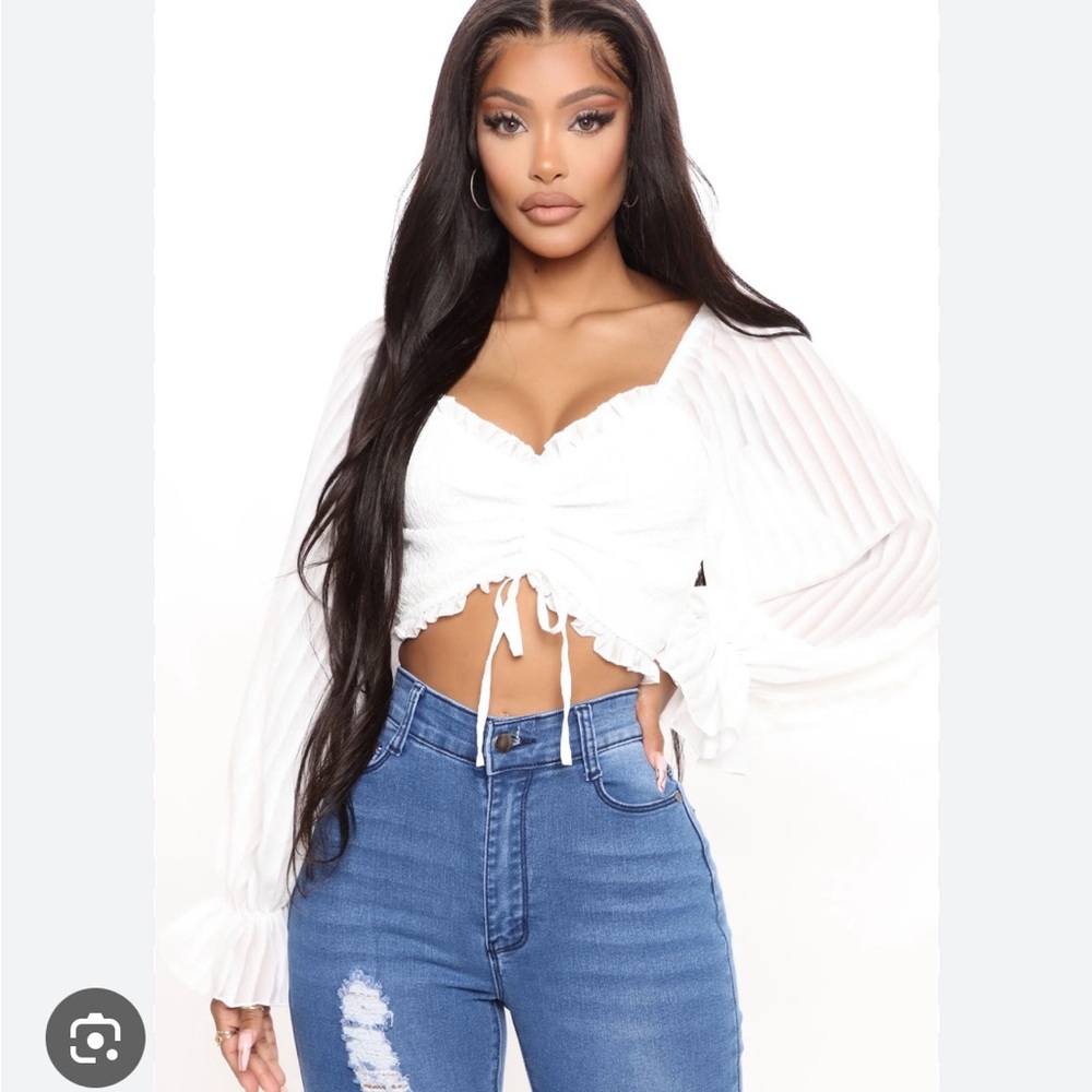 French Kiss White Ruched Blouse